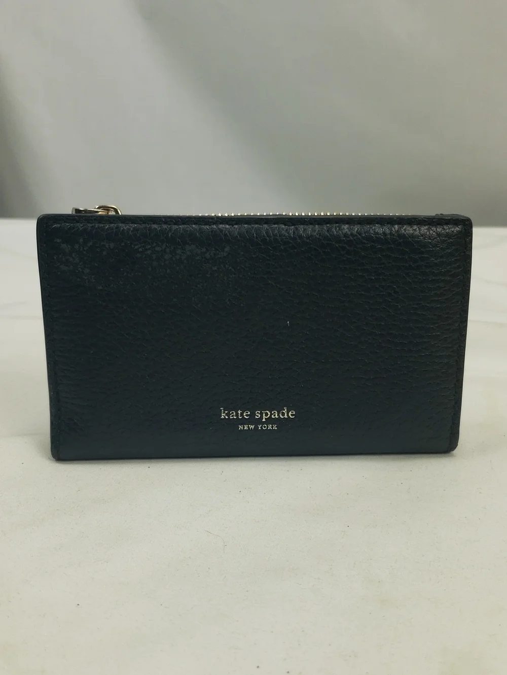 Kate Spade Black Pebbled Leather Zip Card Case Small Wallet